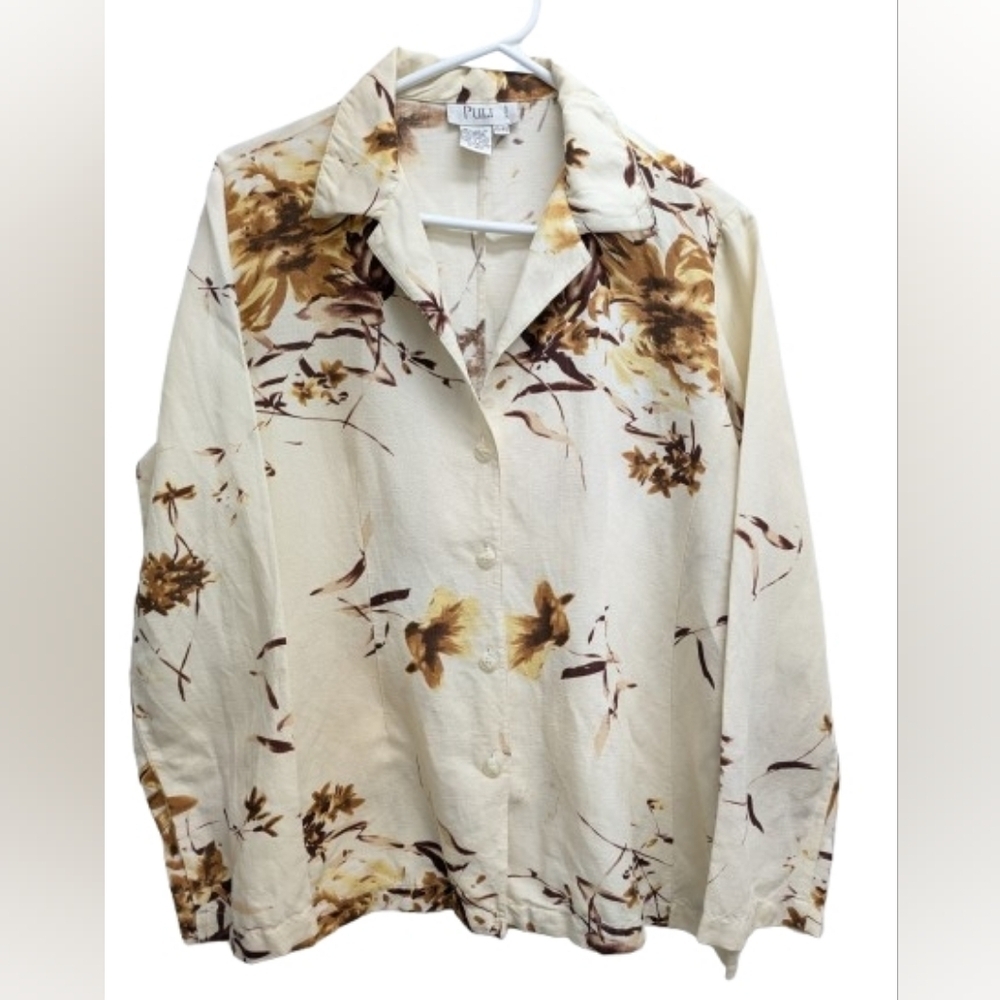 PULI Linen Viscose Floral Vintage women's Blouse- Size 10